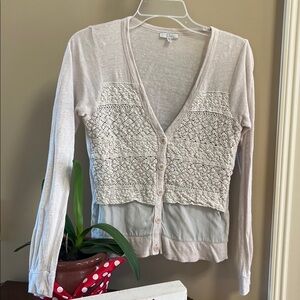 Linen Clu Beige Crochet Top Long Sleeve XS